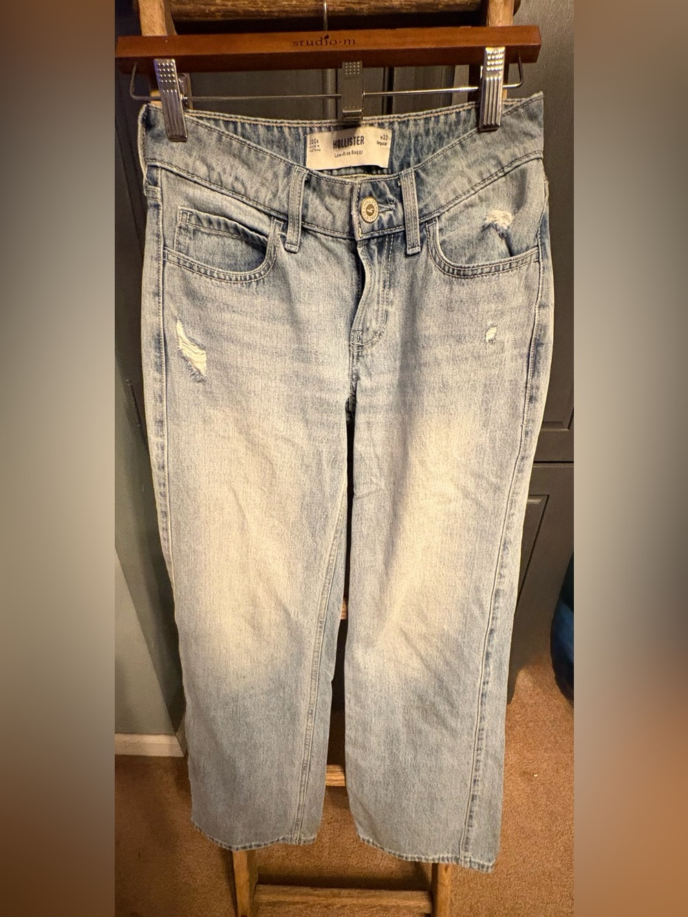 Hollister Light Blue Distressed Wide-Leg Jeans